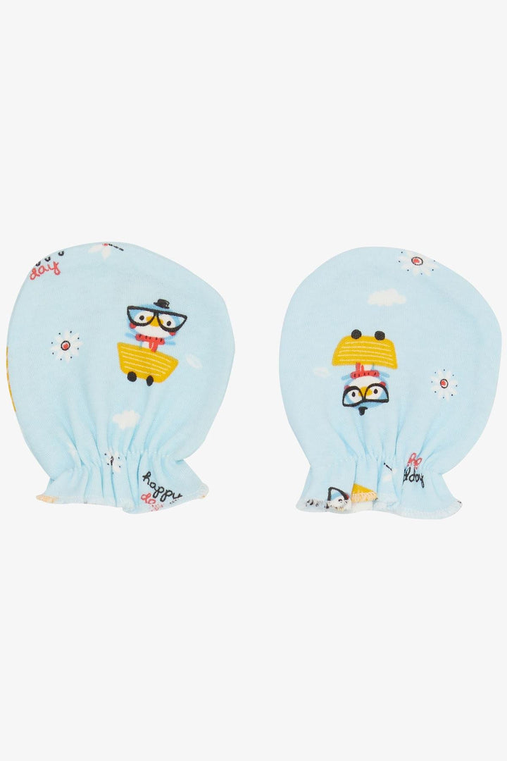 BRE Breeze Newborn Baby Mittens with Goggle Bird Pattern Light Blue - Bagnolet