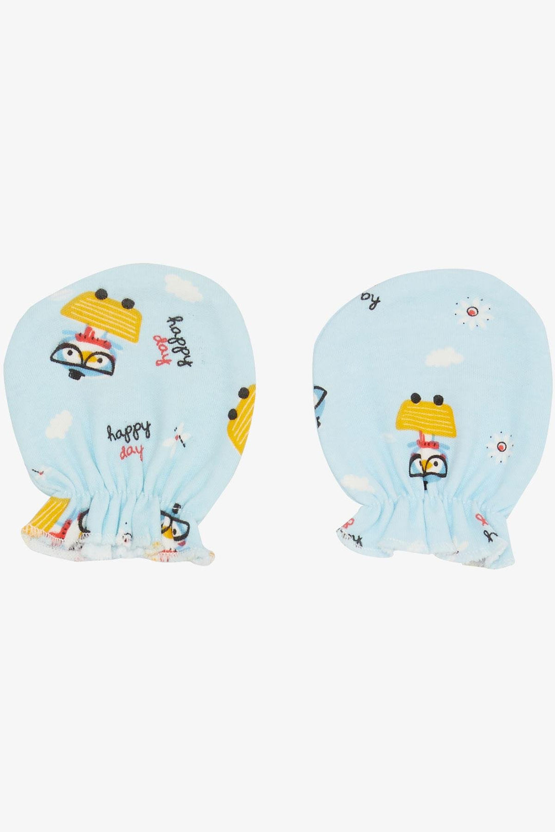 BRE Breeze Newborn Baby Mittens with Goggle Bird Pattern Light Blue - Bagnolet