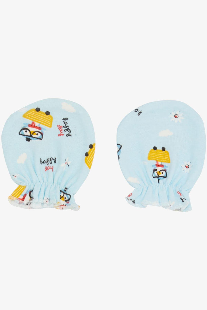 BRE Breeze Newborn Baby Mittens with Goggle Bird Pattern Light Blue - Bagnolet