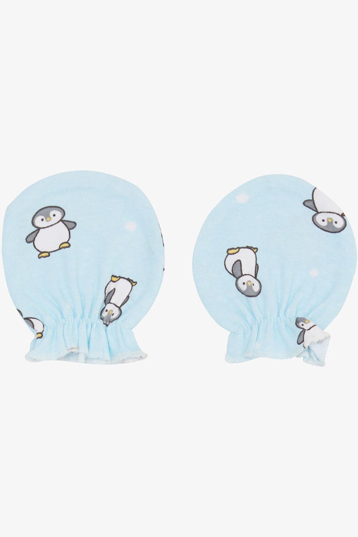 BRE Breeze Newborn Baby Mittens with Penguin Pattern Light Blue - Mishawaka