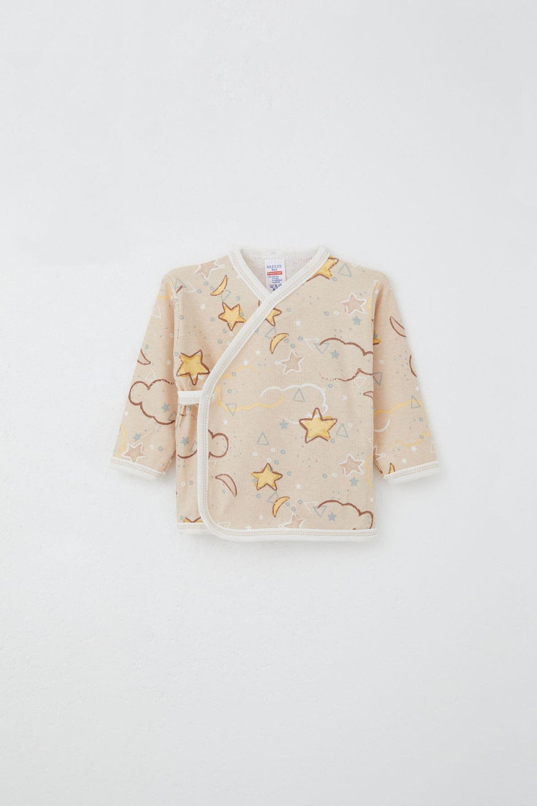 BRE Breeze Newborn Baby Internal External Snap Fastener 2-Piece Bodysuit Star Patterned 0-3 Months, Beige - Alexandria