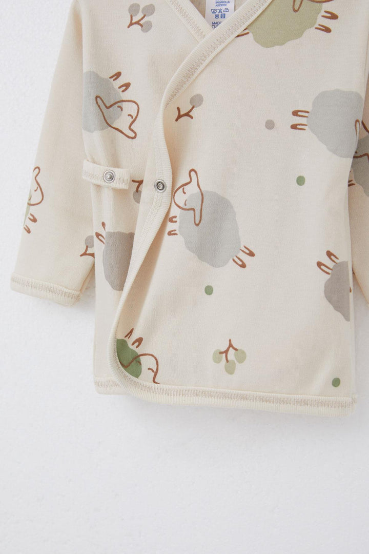 BRE Breeze Newborn Baby Internal External Snap Fastener 2-Piece Bodysuit Cute Lamb Patterned 0-3 Months, Beige - Barendrecht