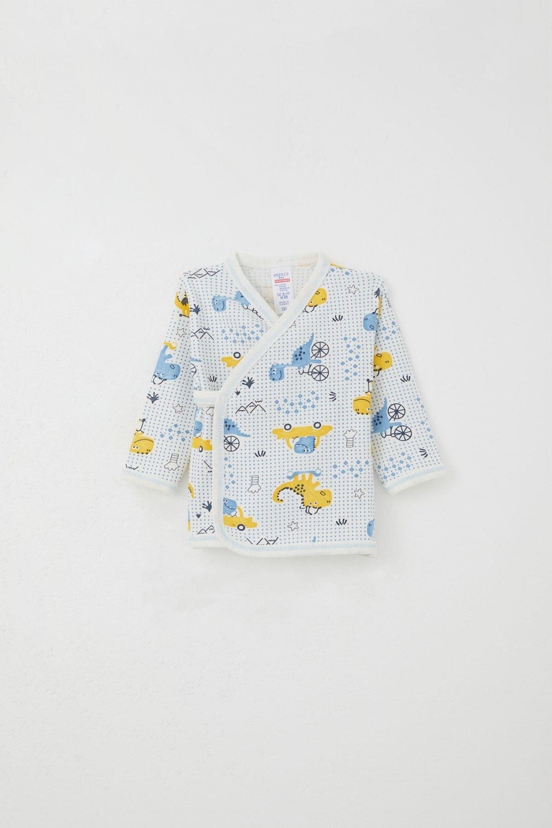 BRE Breeze Newborn Baby Internal External Snap Fastener 2-Piece Bodysuit Dinosaur Patterned 0-3 Months, White - Sittard