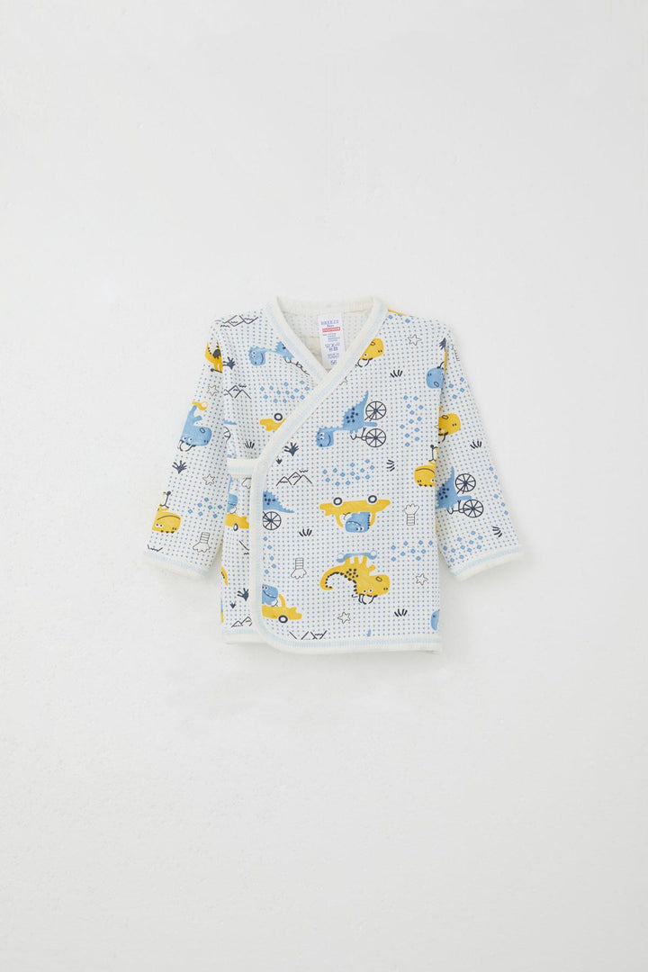BRE Breeze Newborn Baby Internal External Snap Fastener 2-Piece Bodysuit Dinosaur Patterned 0-3 Months, White - Sittard