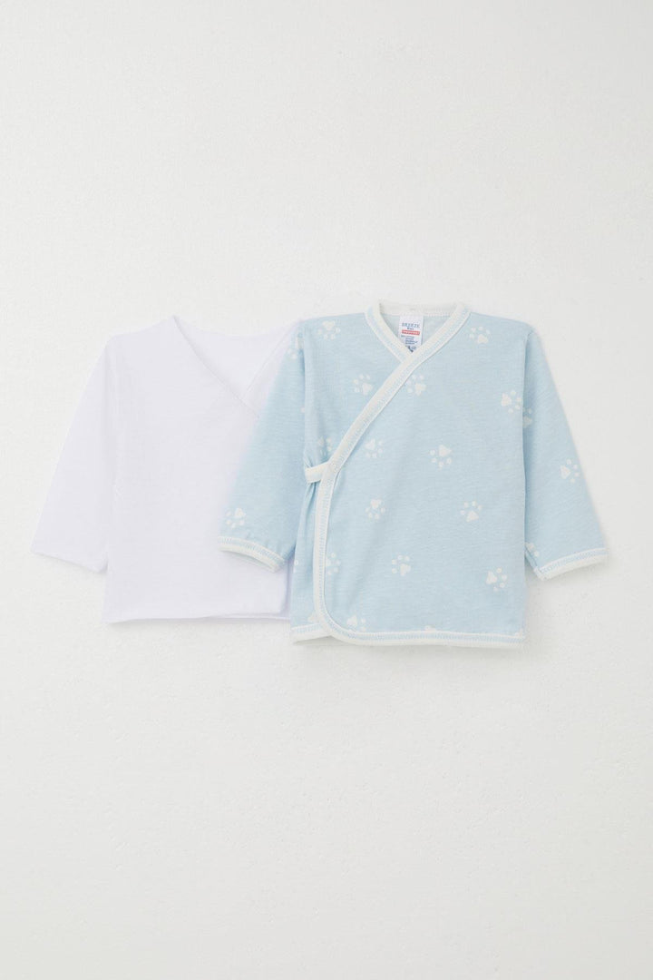 BRE Breeze Newborn Baby Inner and Outer Snap Fastener 2-Piece Bodysuit Paw Patterned 0-3 Months, Light Blue - Westminster