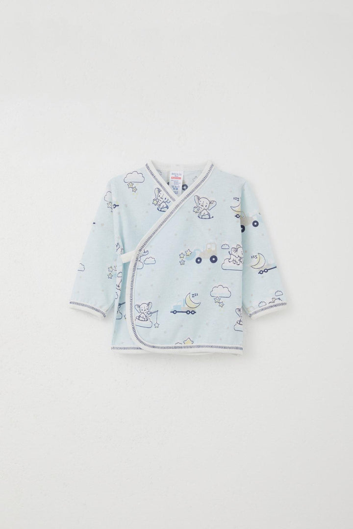 BRE Breeze Newborn Baby Internal External Snap Fastener 2-Piece Bodysuit Baby Elephant Pattern 0-3 Months, Ice Blue - Bazal’tove
