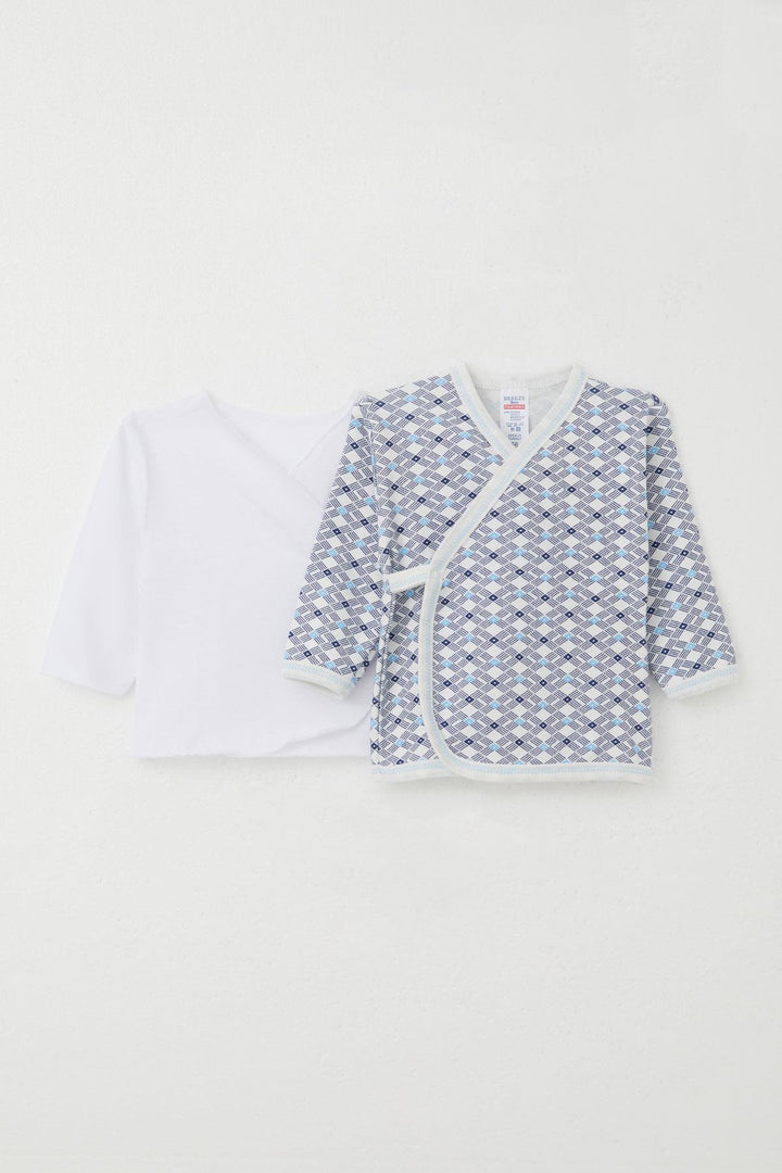 BRE Breeze Newborn Baby Internal External Snap Fastener 2-Piece Bodysuit Patterned 0-3 Months, White - Turin