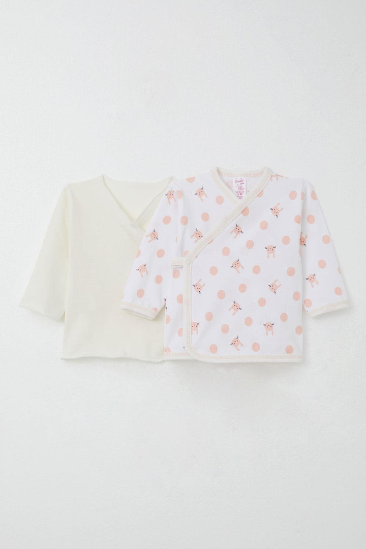 BRE Breeze Newborn Baby Inner and Outer Snap Fastener 2-Piece Bodysuit Rabbit Patterned 0-3 Months, Ecru - Lakewood