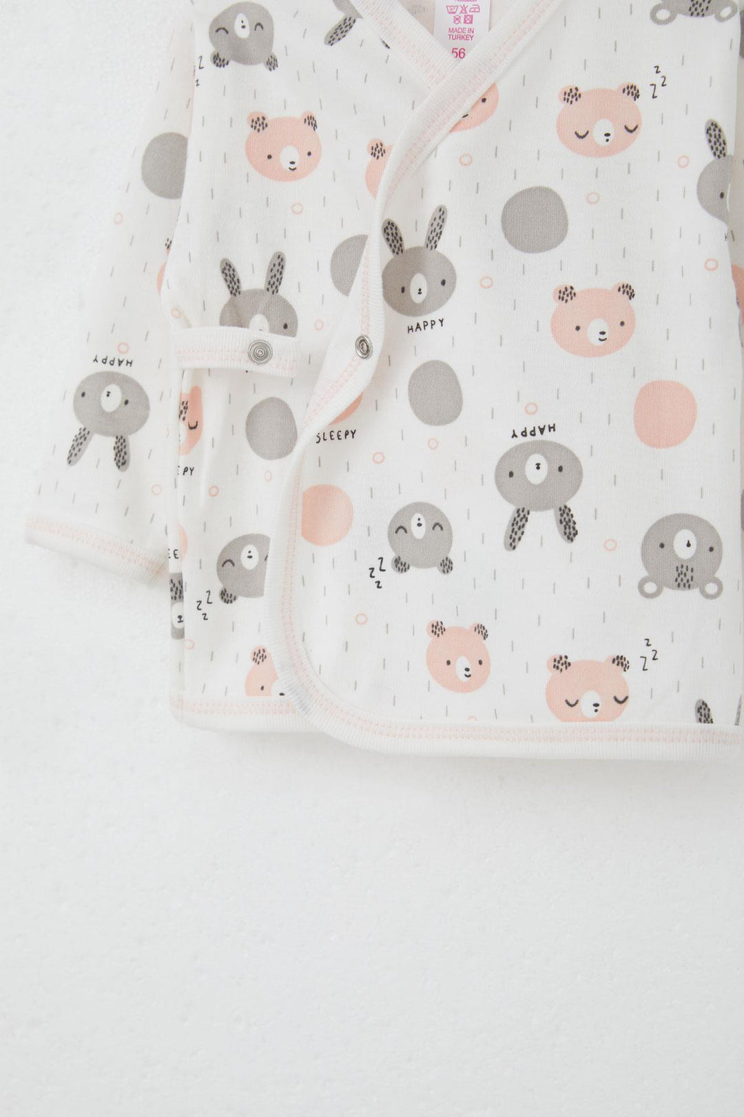 BRE Breeze Newborn Baby Internal External Snap Fastener 2-Piece Bodysuit Bear Patterned 0-3 Months, Ecru - Siegen