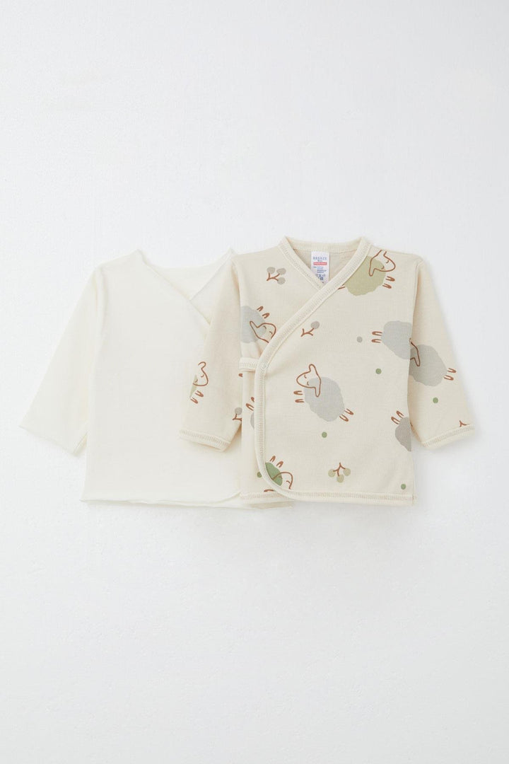 BRE Breeze Newborn Baby Internal External Snap Fastener 2-Piece Bodysuit Cute Lamb Patterned 0-3 Months, Beige - Barendrecht