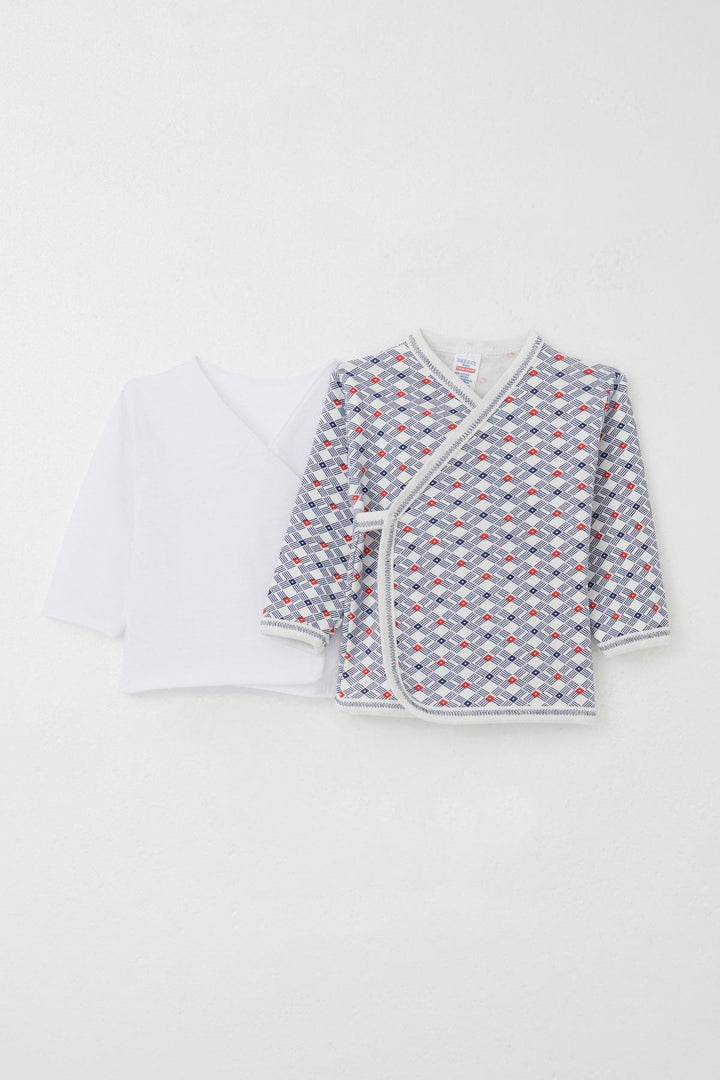 BRE Breeze Newborn Baby Internal External Snap Fastener 2-Piece Bodysuit Patterned 0-3 Months, White - Concord