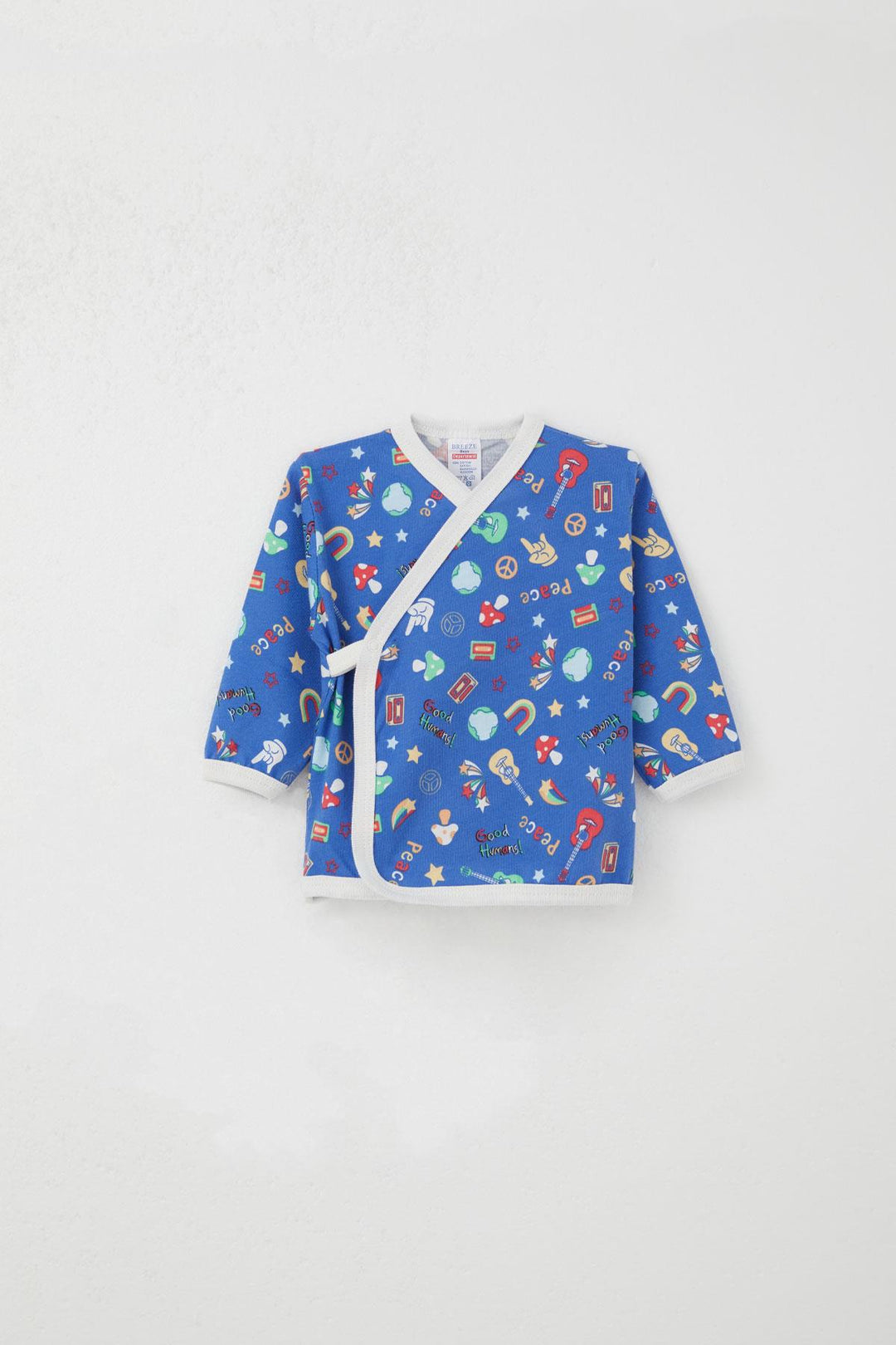 BRE Breeze Newborn Baby Inner and Outer Snap Fastener 2-Piece Set Peace Theme 0-3 Months, Sky Blue - Cutler Bay