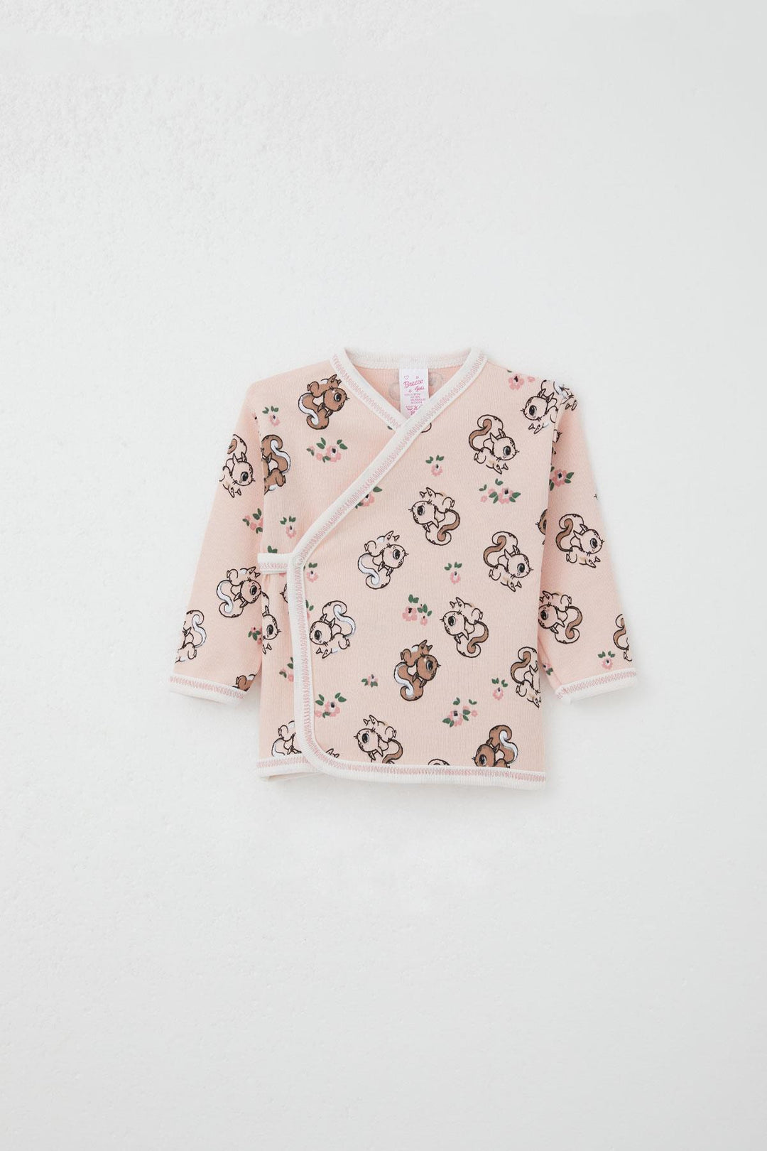 BRE Breeze Newborn Baby Inner and Outer Snap Fastener 2-Piece Bodysuit with Squirrel Pattern 0-3 Months, Powder - Oak Lawn