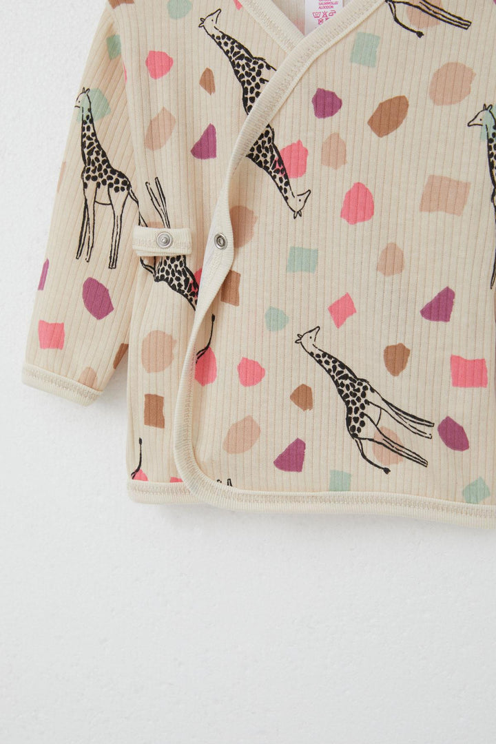 BRE Breeze Newborn Baby Internal External Snap Fastener 2-Piece Bodysuit Giraffe Patterned 0-3 Months, Beige - Mineral de la Reforma