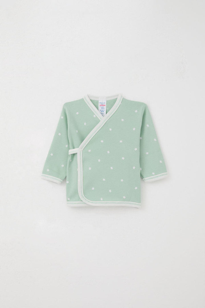 BRE Breeze Newborn Baby Internal External Snap Fastener 2-Piece Bodysuit Star Patterned 0-3 Months, Water Green - Sun City