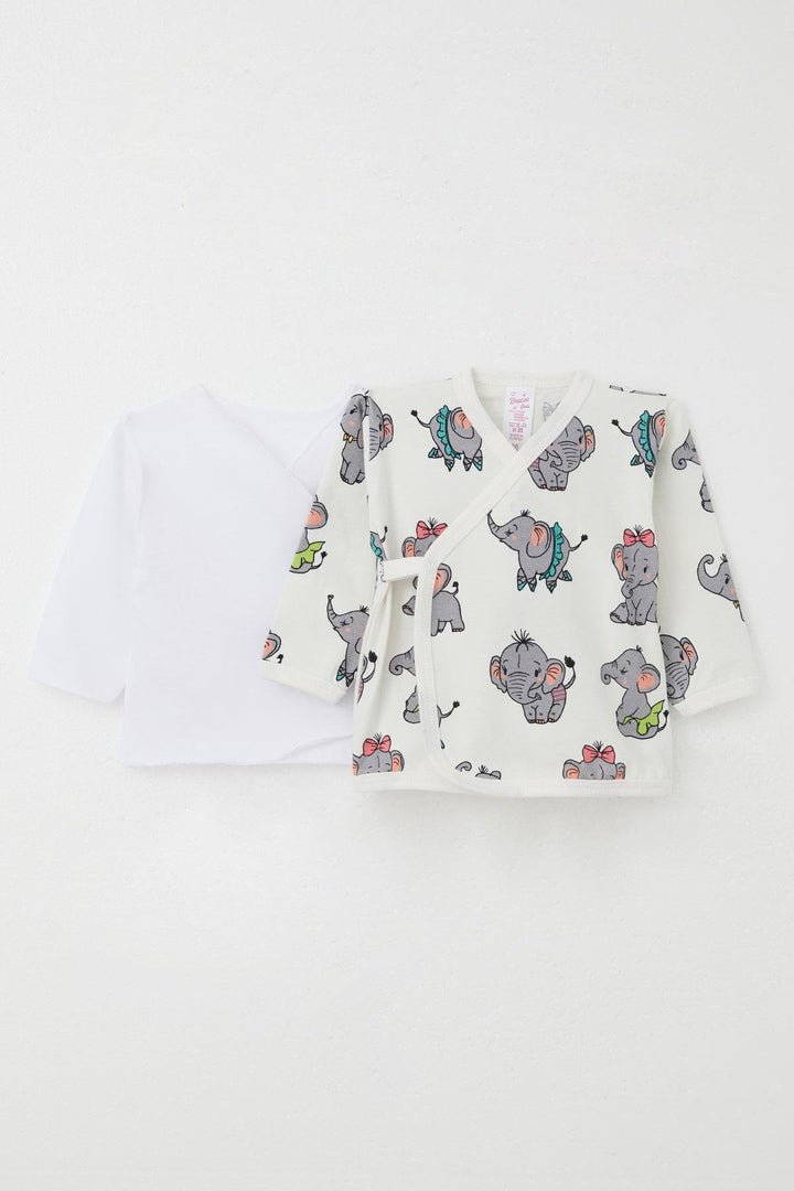 BRE Breeze Newborn Baby Inner and Outer Snap Fastener 2-Piece Bodysuit Elephant Pattern 0-3 Months, Ecru - Euskirchen