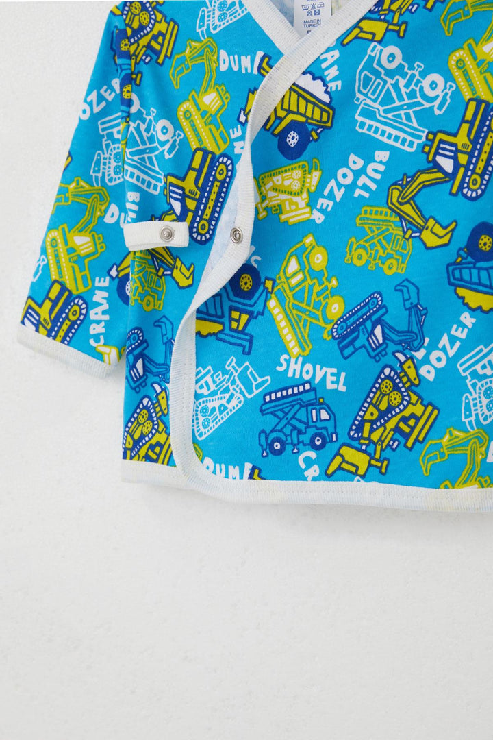 BRE Breeze Newborn Baby Internal External Snap Fastener 2-Piece Bodysuit Construction Machine Patterned 0-3 Months, Blue - Oosterhout