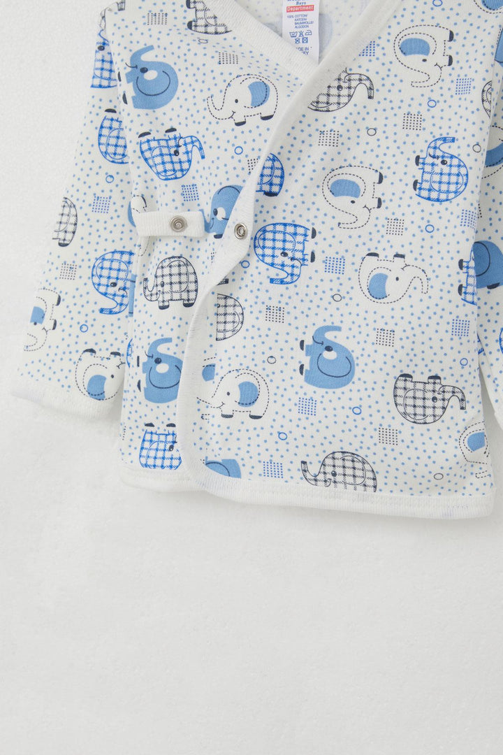 BRE Breeze Newborn Baby Inner and Outer Snap Fastener 2-Piece Bodysuit Elephant Pattern 0-3 Months, White - Rochester