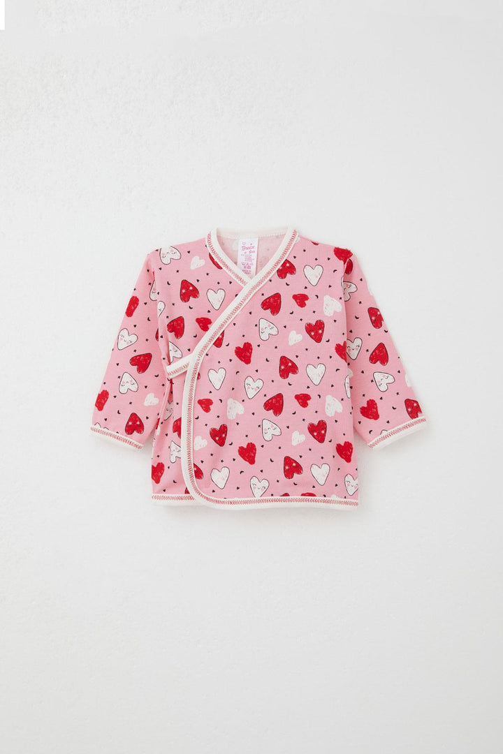 BRE Breeze Newborn Baby Inside Out Snap Fastener 2-Piece Bodysuit Smiling Face Heart Patterned 0-3 Months, Pink - Concord