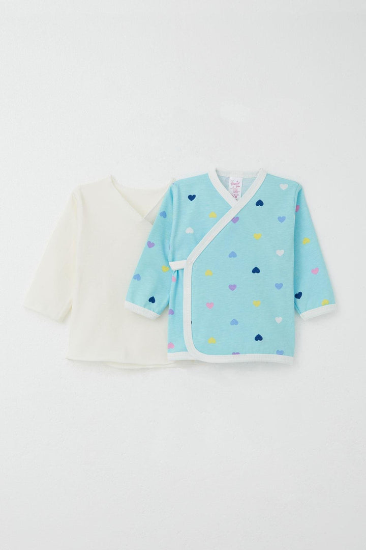 BRE Breeze Newborn Baby Internal External Snap Fastener 2-Piece Bodysuit Heart Patterned 0-3 Months, Turquoise - Roswell