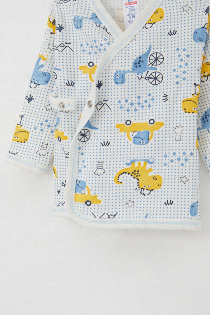 BRE Breeze Newborn Baby Internal External Snap Fastener 2-Piece Bodysuit Dinosaur Patterned 0-3 Months, White - Sittard