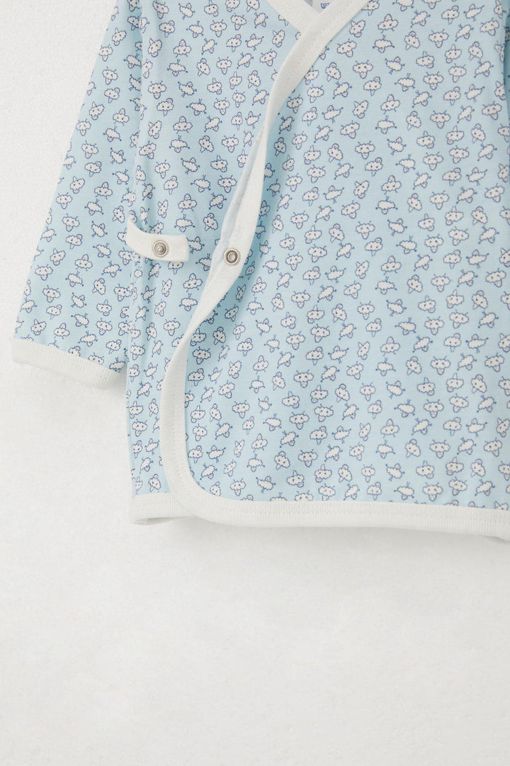 BRE Breeze Newborn Baby Inner and Outer Snap Fastener 2-Piece Bodysuit Cute Cloud Patterned 0-3 Months, Light Blue - Queens