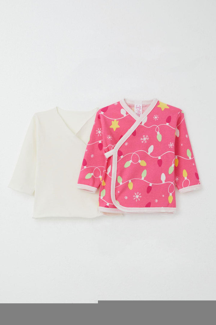 BRE Breeze Newborn Baby Internal External Snap Fastener 2-Piece Bodysuit Christmas Themed 0-3 Months, Pink - San Juan