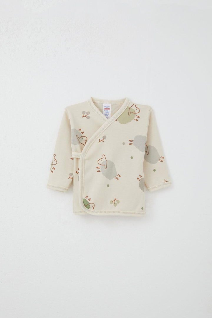 BRE Breeze Newborn Baby Internal External Snap Fastener 2-Piece Bodysuit Cute Lamb Patterned 0-3 Months, Beige - Barendrecht