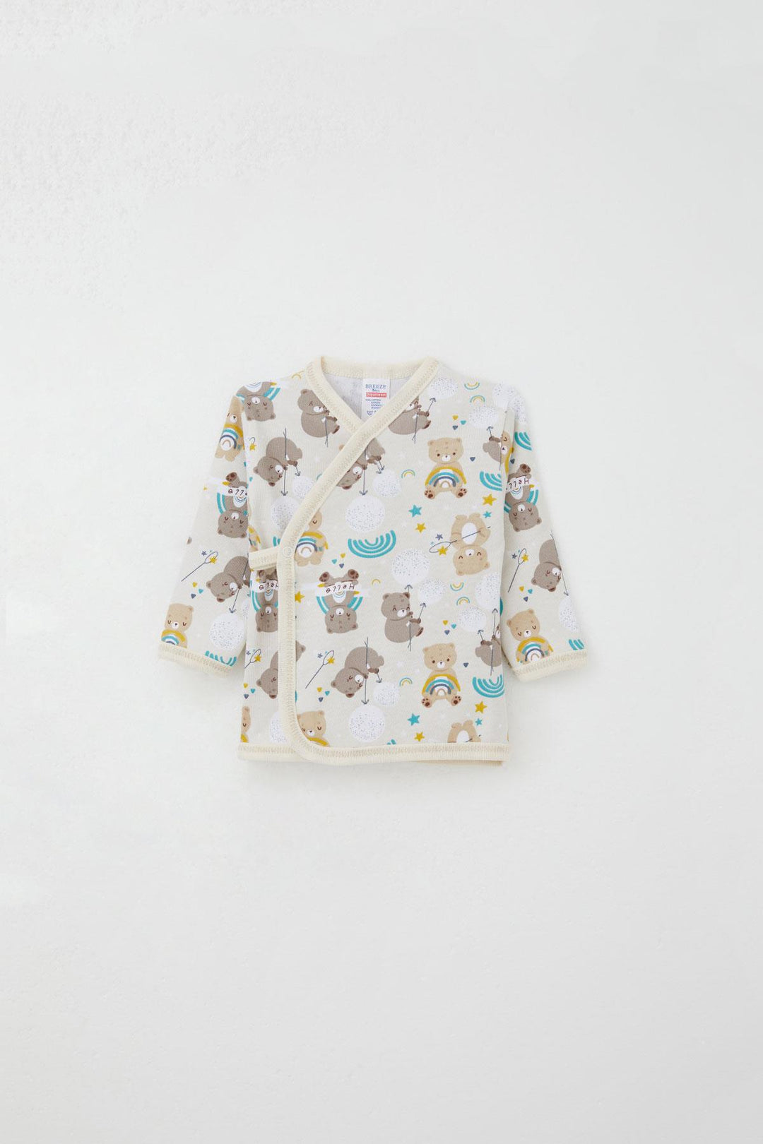 BRE Breeze Newborn Baby Internal External Snap Fastener 2-Piece Bodysuit Bear Patterned 0-3 Months, Beige - Frankston