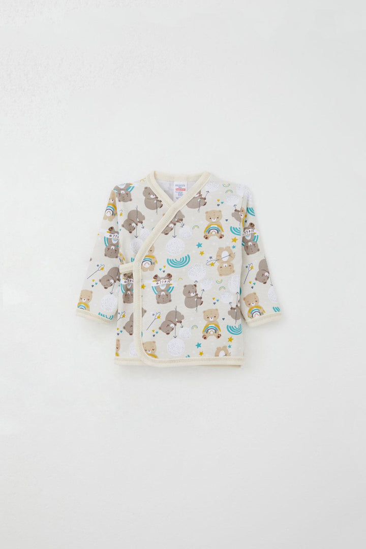 BRE Breeze Newborn Baby Internal External Snap Fastener 2-Piece Bodysuit Bear Patterned 0-3 Months, Beige - Frankston