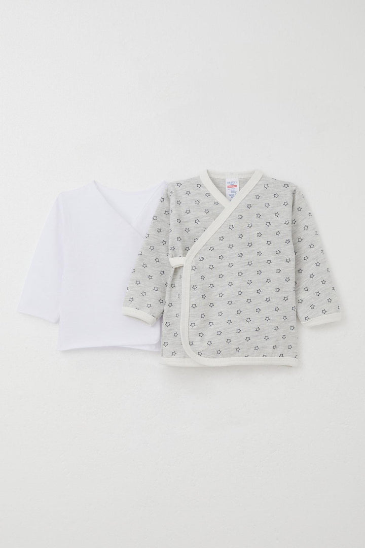 BRE Breeze Newborn Baby Internal External Snap Fastener 2-Piece Bodysuit Star Patterned 0-3 Months, Light Grey Melange - Benidorm