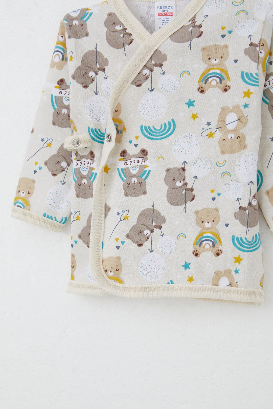 BRE Breeze Newborn Baby Internal External Snap Fastener 2-Piece Bodysuit Bear Patterned 0-3 Months, Beige - Frankston