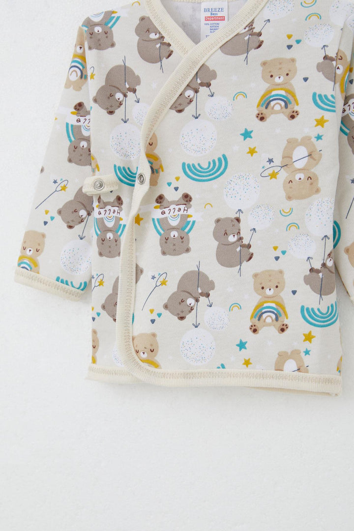 BRE Breeze Newborn Baby Internal External Snap Fastener 2-Piece Bodysuit Bear Patterned 0-3 Months, Beige - Frankston