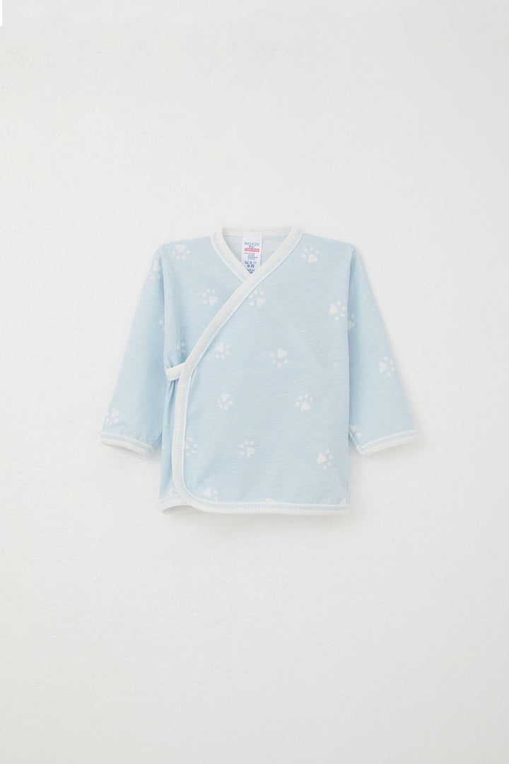 BRE Breeze Newborn Baby Inner and Outer Snap Fastener 2-Piece Bodysuit Paw Patterned 0-3 Months, Light Blue - Westminster