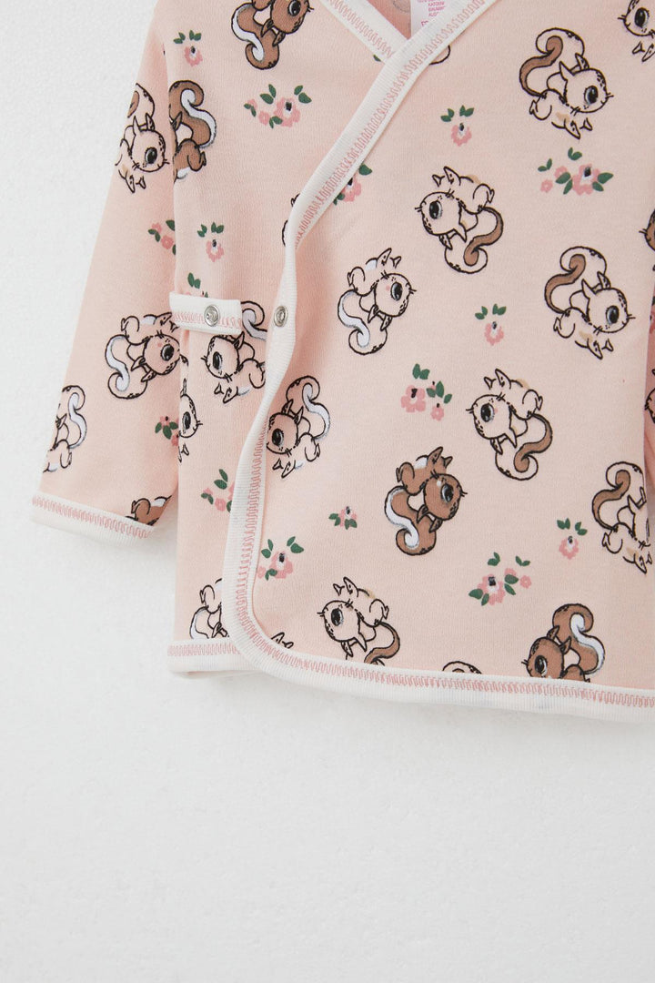 BRE Breeze Newborn Baby Inner and Outer Snap Fastener 2-Piece Bodysuit with Squirrel Pattern 0-3 Months, Powder - Oak Lawn