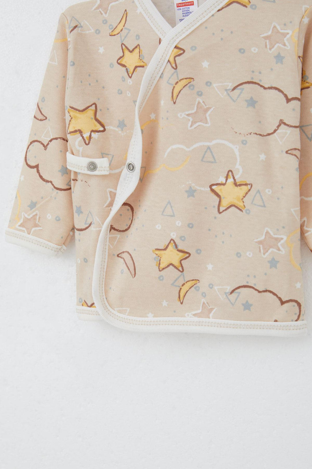 BRE Breeze Newborn Baby Internal External Snap Fastener 2-Piece Bodysuit Star Patterned 0-3 Months, Beige - Alexandria