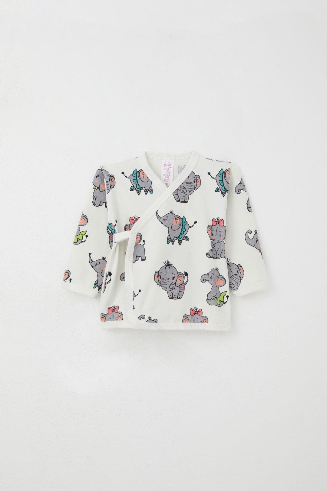 BRE Breeze Newborn Baby Inner and Outer Snap Fastener 2-Piece Bodysuit Elephant Pattern 0-3 Months, Ecru - Euskirchen