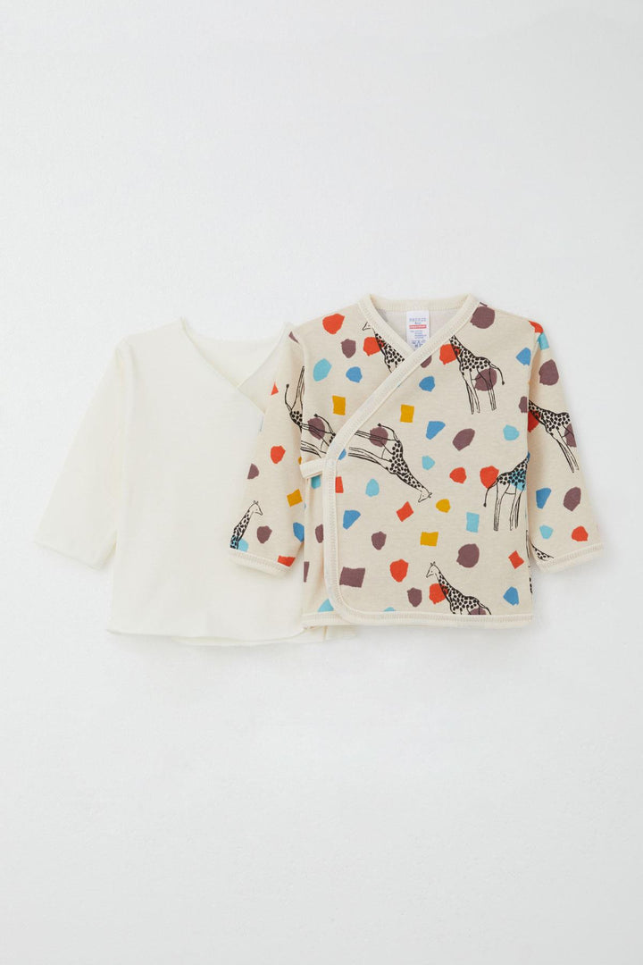 BRE Breeze Newborn Baby Internal External Snap Fastener 2-Piece Bodysuit Giraffe Patterned 0-3 Months, Beige - Great Falls