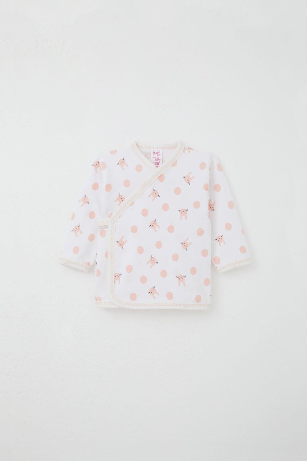 BRE Breeze Newborn Baby Inner and Outer Snap Fastener 2-Piece Bodysuit Rabbit Patterned 0-3 Months, Ecru - Lakewood