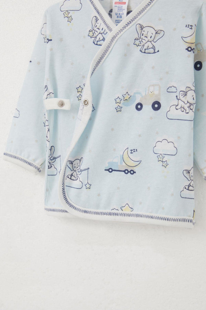 BRE Breeze Newborn Baby Internal External Snap Fastener 2-Piece Bodysuit Baby Elephant Pattern 0-3 Months, Ice Blue - Bazal’tove