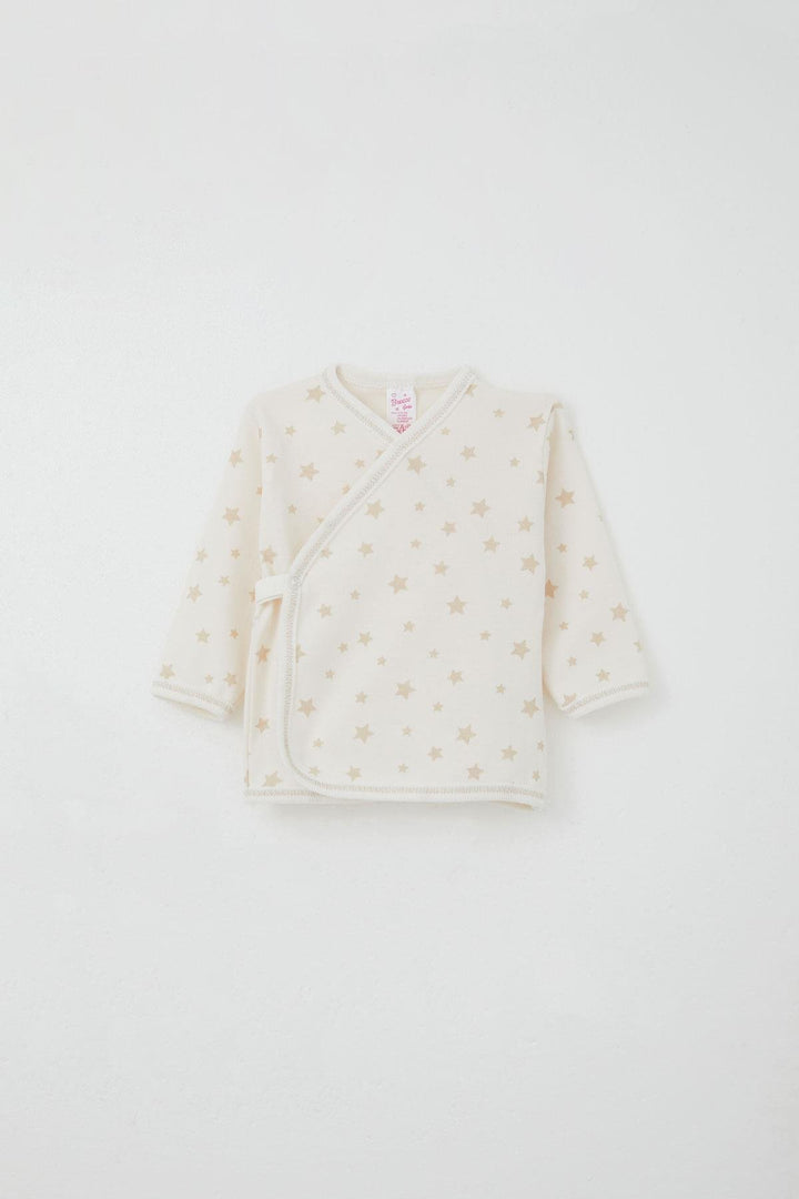 BRE Breeze Newborn Baby Internal External Snap Fastener 2-Piece Bodysuit Star Patterned 0-3 Months, Ecru - Meudon