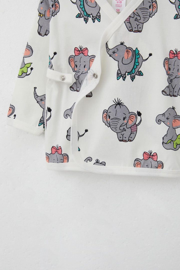 BRE Breeze Newborn Baby Inner and Outer Snap Fastener 2-Piece Bodysuit Elephant Pattern 0-3 Months, Ecru - Euskirchen