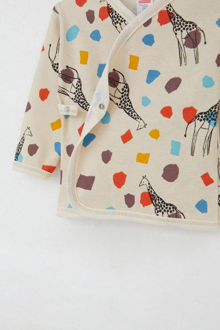 BRE Breeze Newborn Baby Internal External Snap Fastener 2-Piece Bodysuit Giraffe Patterned 0-3 Months, Beige - Great Falls