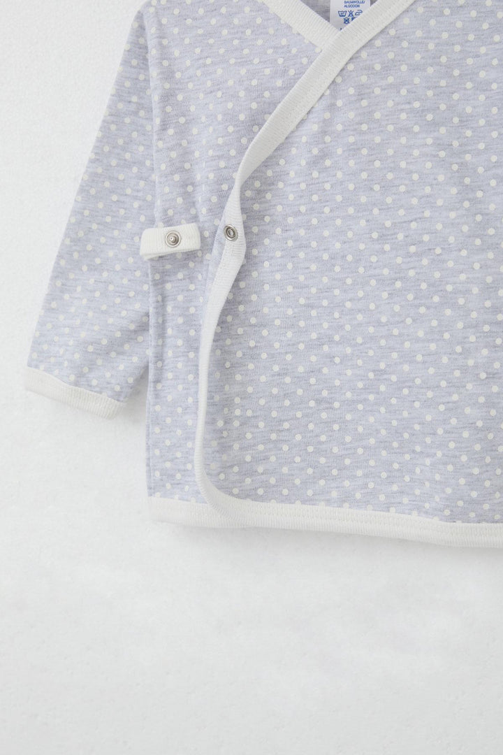 BRE Breeze Newborn Baby Internal External Snap Fastener 2-Piece Bodysuit Polka Dot Patterned 0-3 Months, Light Grey Melange - Regina