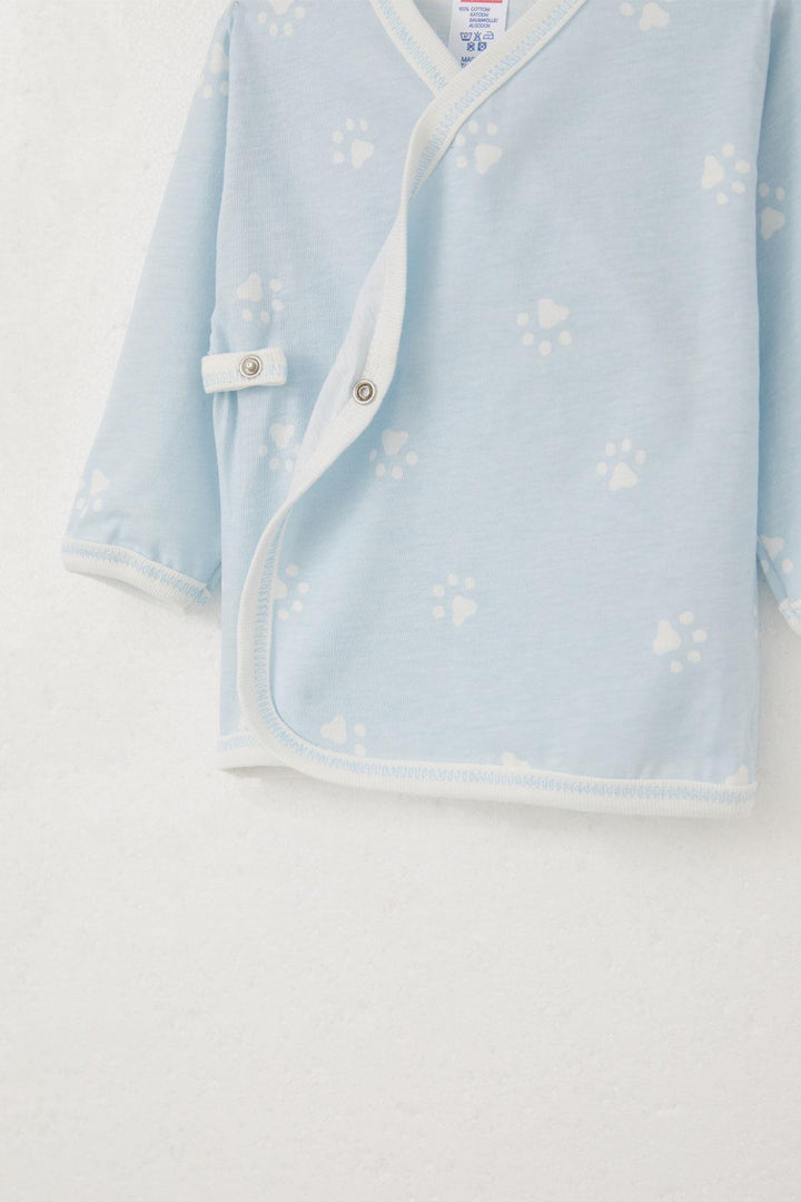 BRE Breeze Newborn Baby Inner and Outer Snap Fastener 2-Piece Bodysuit Paw Patterned 0-3 Months, Light Blue - Westminster