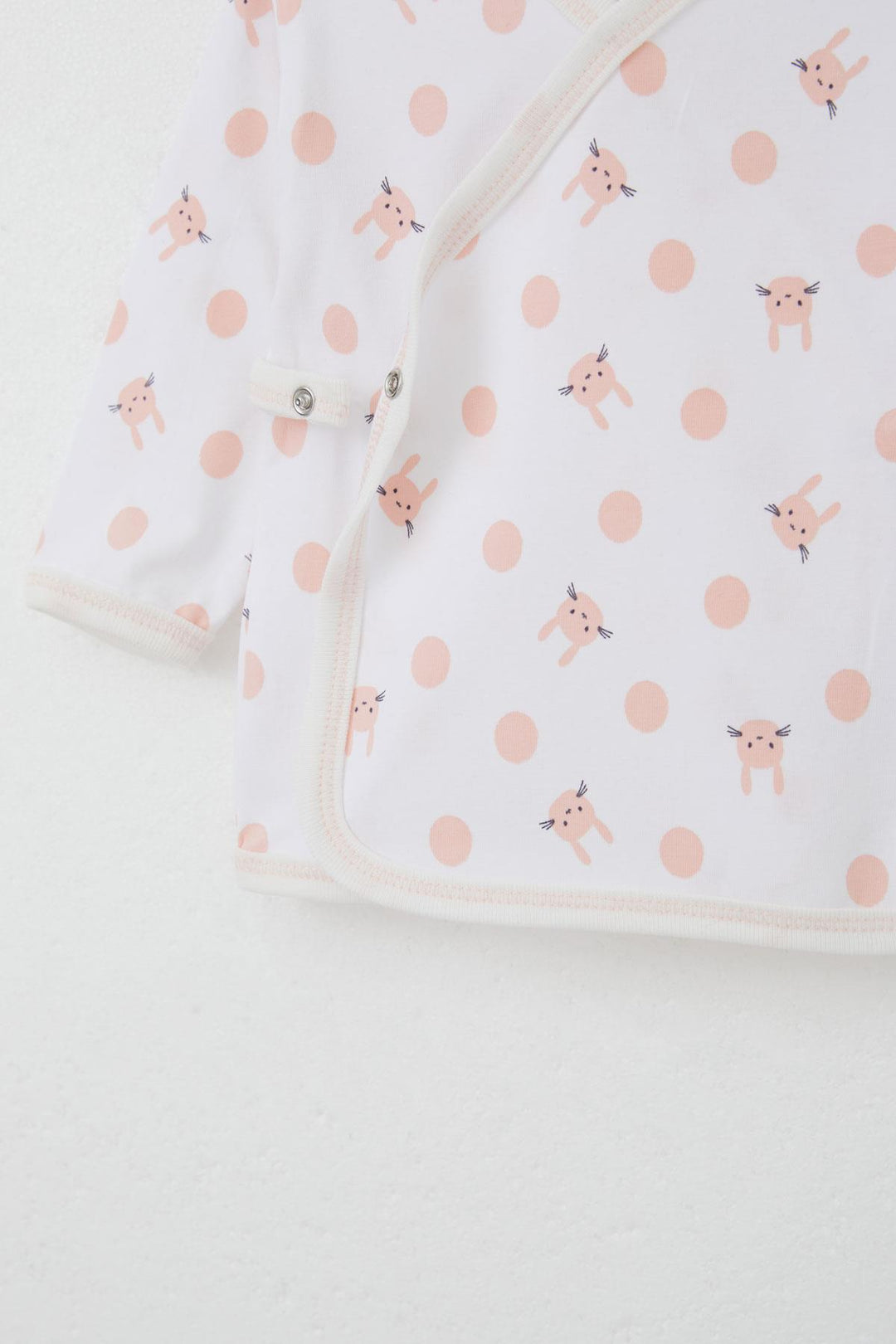 BRE Breeze Newborn Baby Inner and Outer Snap Fastener 2-Piece Bodysuit Rabbit Patterned 0-3 Months, Ecru - Lakewood