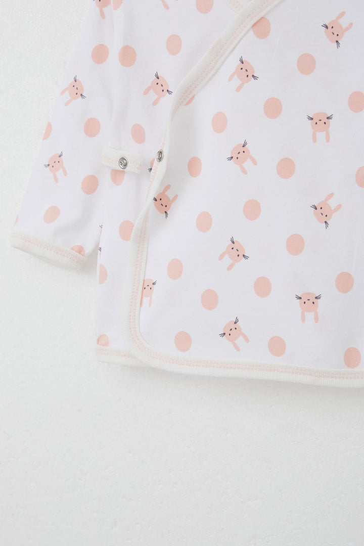 BRE Breeze Newborn Baby Inner and Outer Snap Fastener 2-Piece Bodysuit Rabbit Patterned 0-3 Months, Ecru - Lakewood