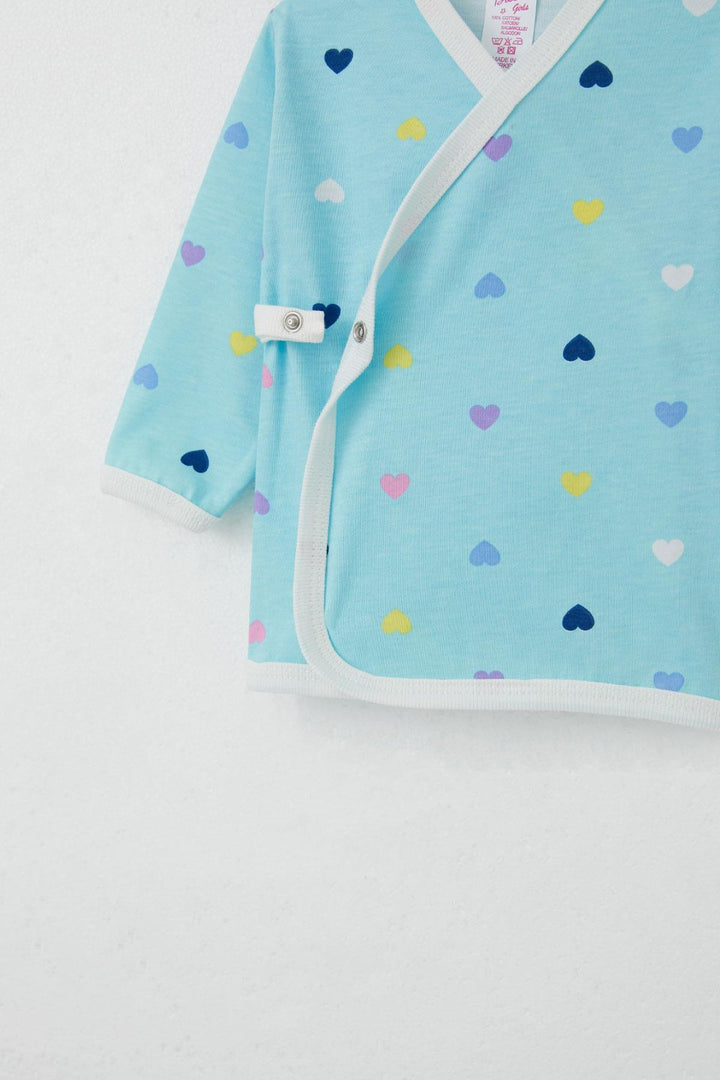 BRE Breeze Newborn Baby Internal External Snap Fastener 2-Piece Bodysuit Heart Patterned 0-3 Months, Turquoise - Roswell