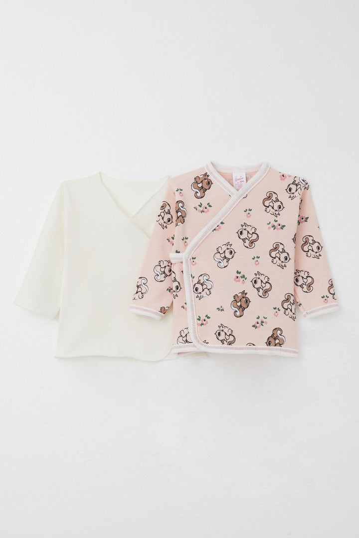 BRE Breeze Newborn Baby Inner and Outer Snap Fastener 2-Piece Bodysuit with Squirrel Pattern 0-3 Months, Powder - Oak Lawn