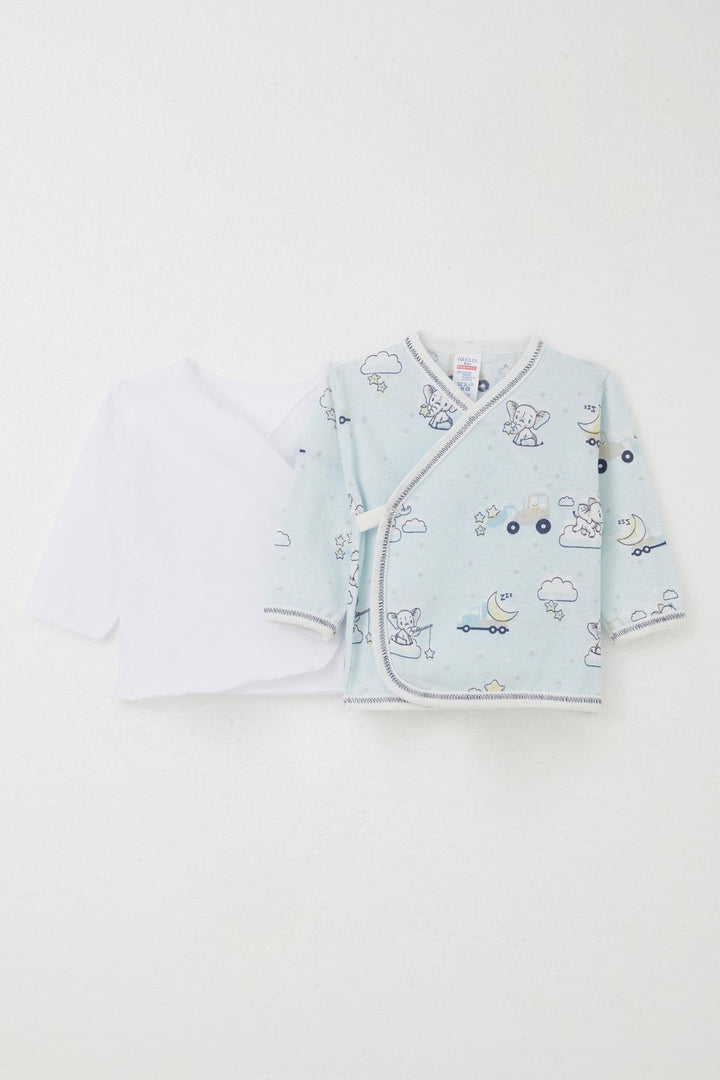 BRE Breeze Newborn Baby Internal External Snap Fastener 2-Piece Bodysuit Baby Elephant Pattern 0-3 Months, Ice Blue - Bazal’tove